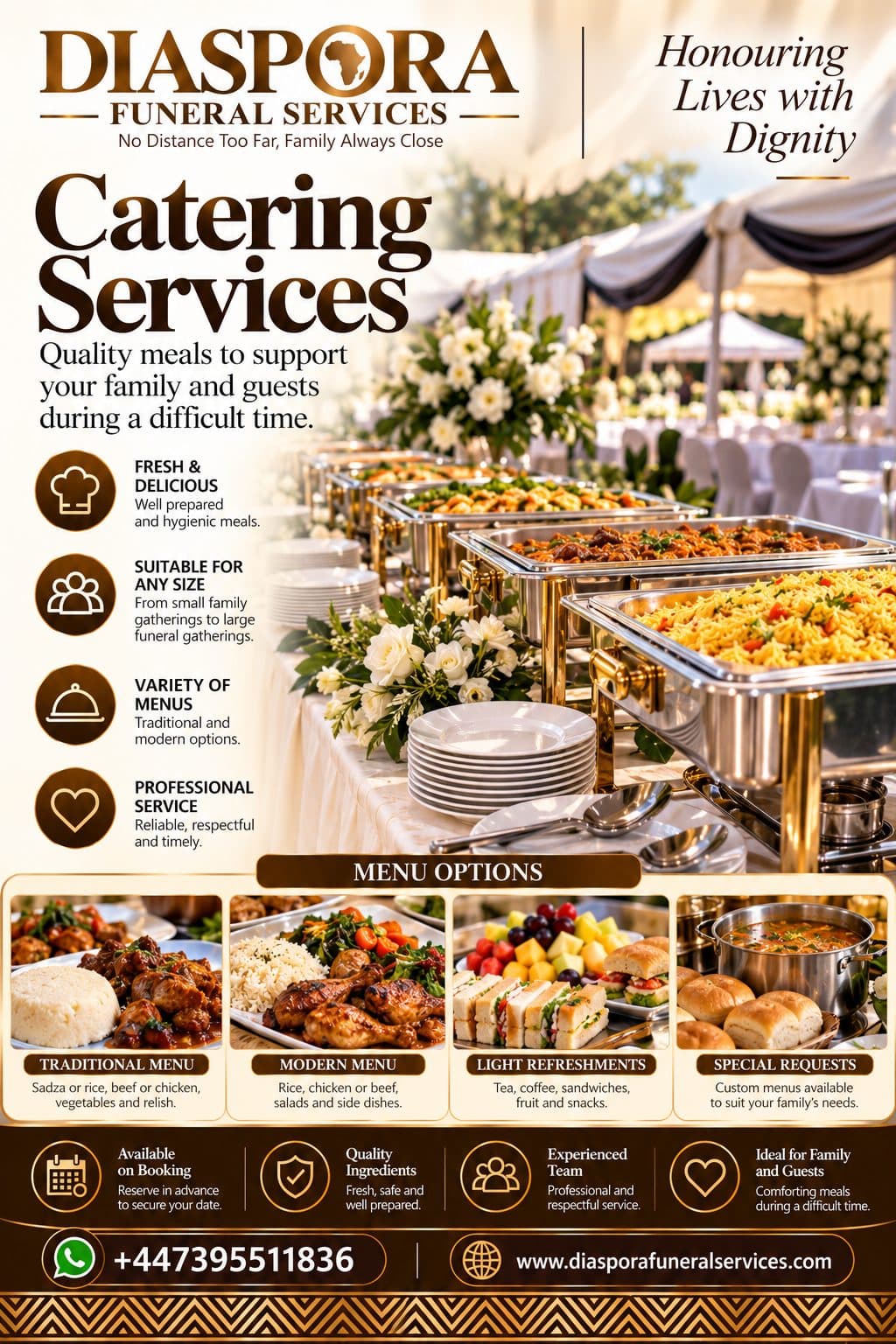 Catering services — Diaspora Funeral Services brochure