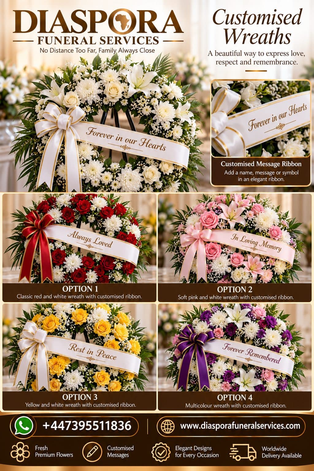 Customised wreaths — Diaspora Funeral Services brochure