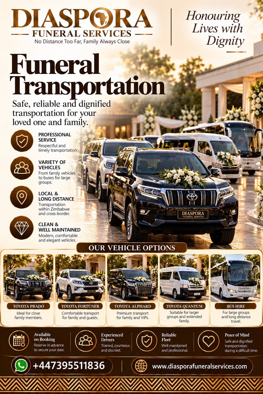 Funeral transportation — Diaspora Funeral Services brochure