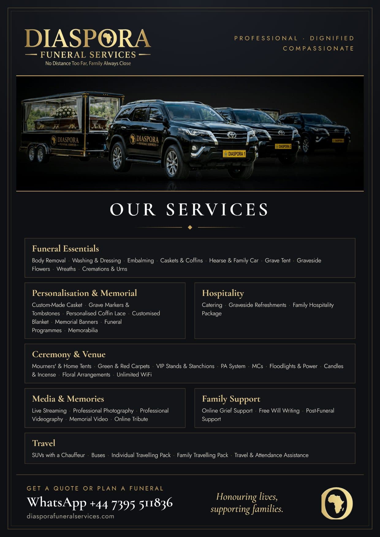 Our services at a glance — Diaspora Funeral Services brochure