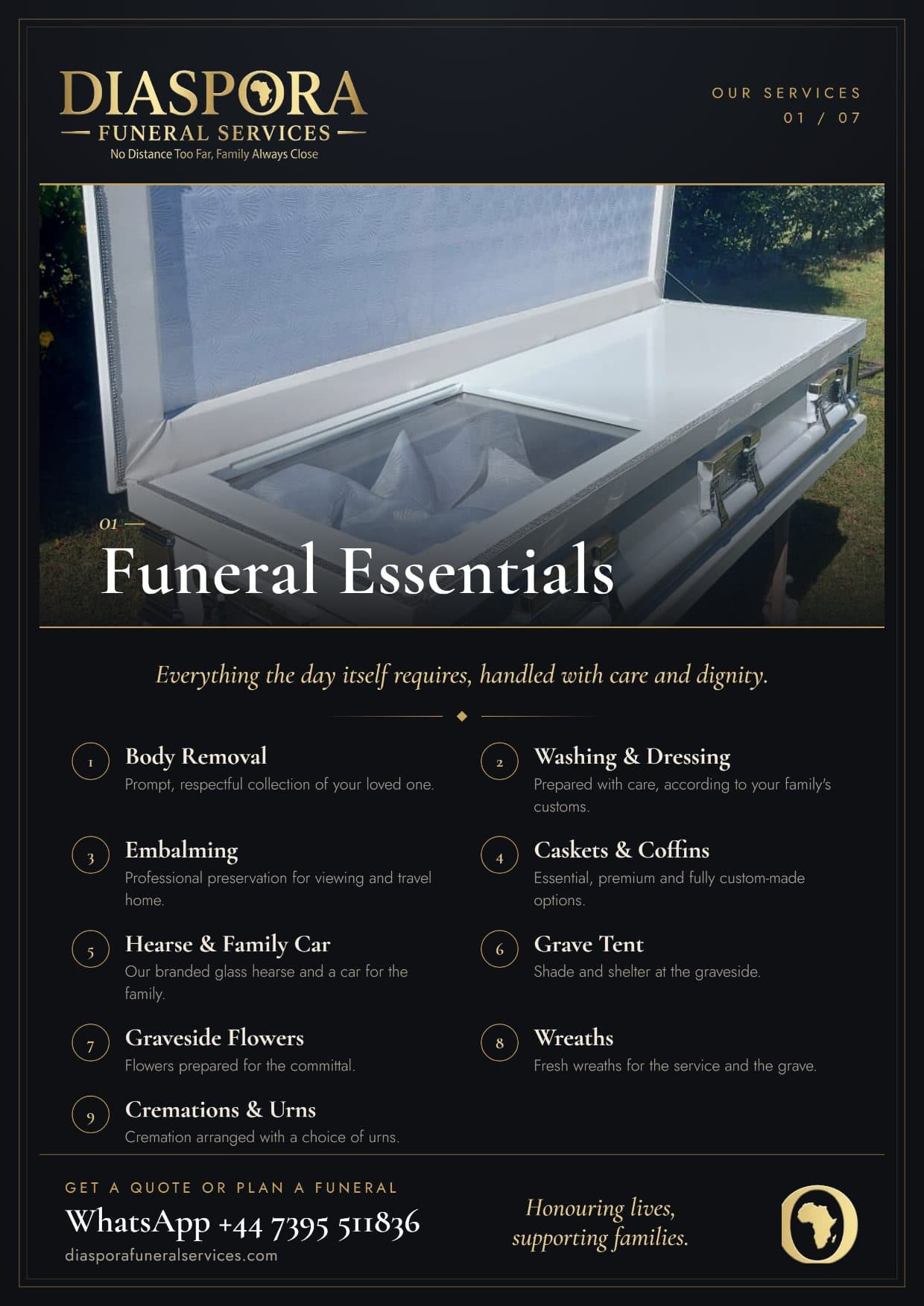 Funeral essentials — Diaspora Funeral Services brochure
