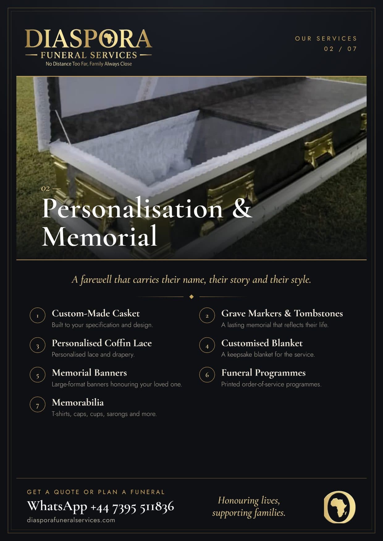 Personalisation & memorial — Diaspora Funeral Services brochure