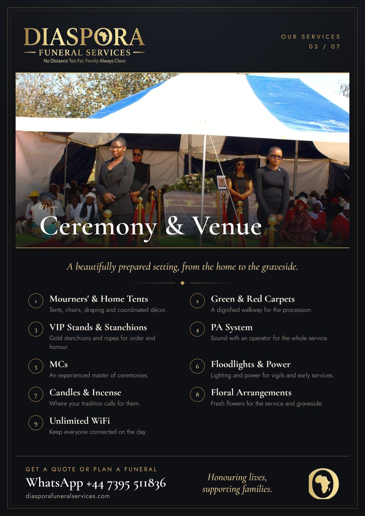 Ceremony & venue — Diaspora Funeral Services brochure