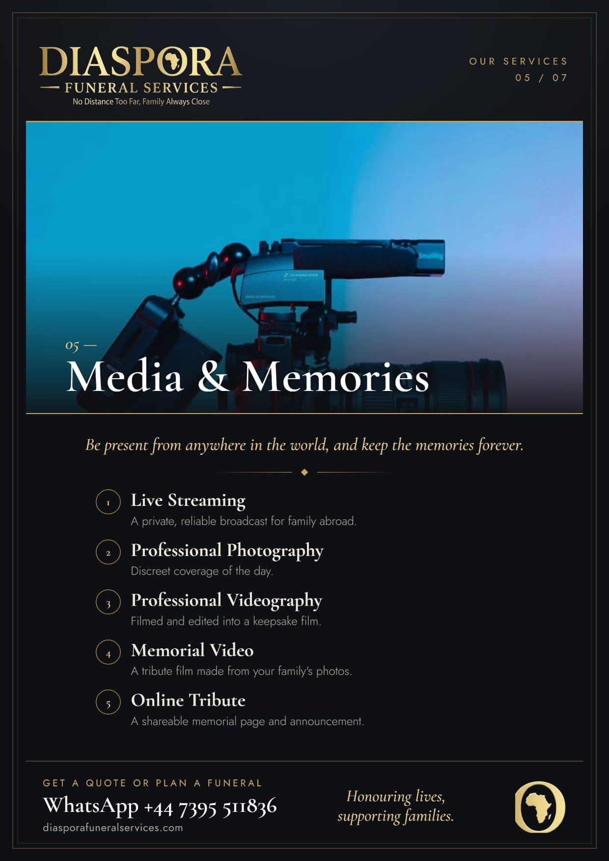Media & memories — Diaspora Funeral Services brochure