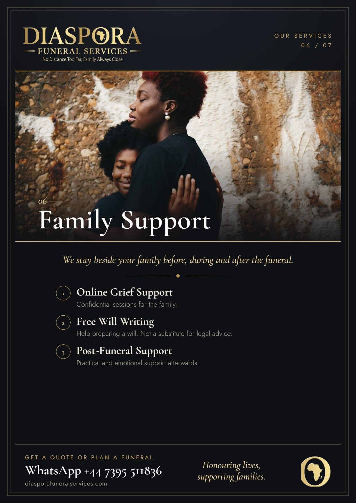 Family support — Diaspora Funeral Services brochure